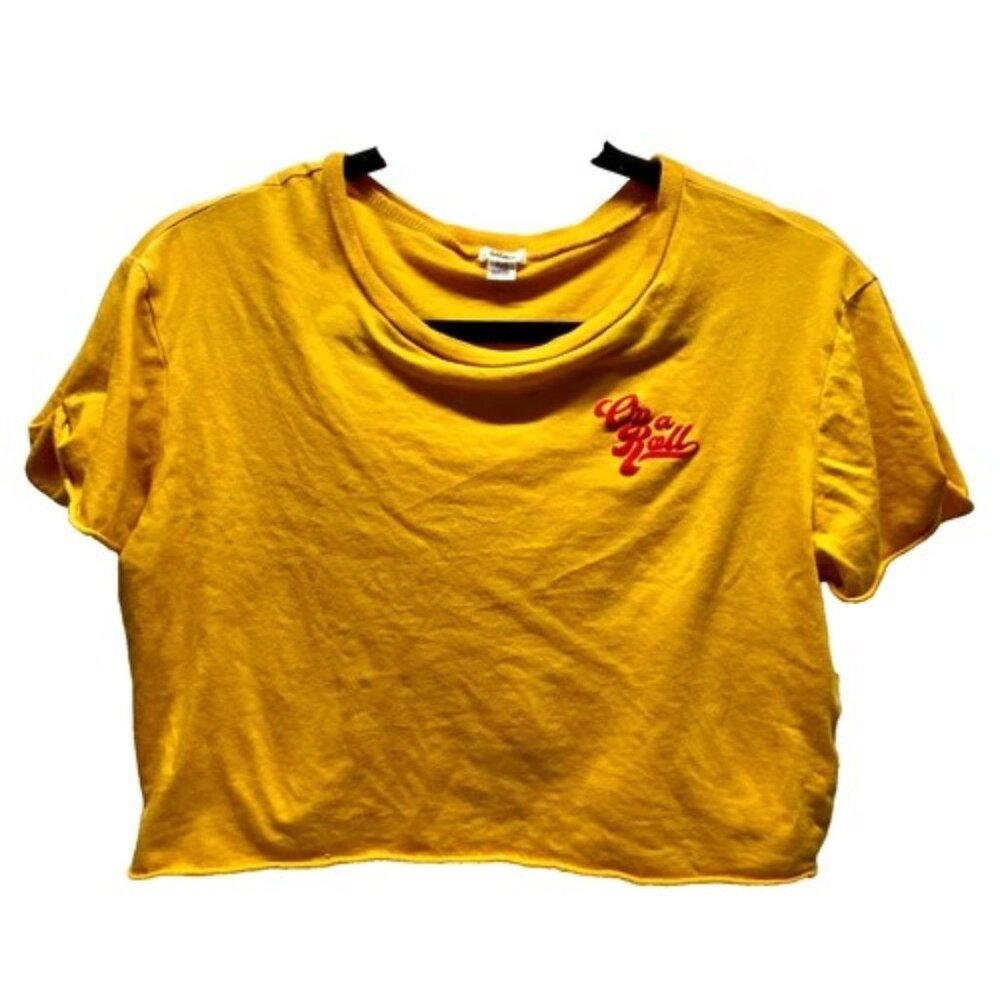 Garage Cropped Tee Women's Small Mustard Yellow On A‎ Roll Short Sleeve Crewneck